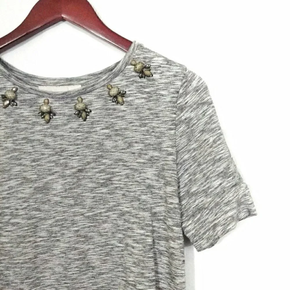 LOFT Jeweled Collar Sweat Shirt Top Gray Medium - Picture 3 of 3